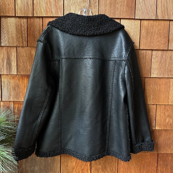 NWT Max Studio London Faux Shearling Faux Leather Zip Front in Women's Large - Picture 8 of 13